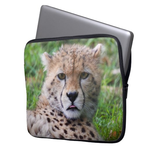 Niedlicher Cheetah-Laptop-Ärmel Laptopschutzhülle (Vorderseite Links)