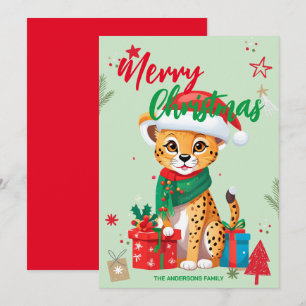 Niedlicher Cheetah santa Weihnachtsfeiertag Famili Feiertagskarte