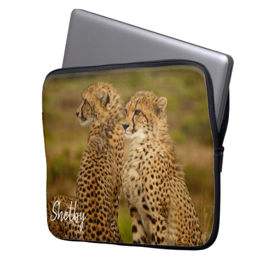 Niedlicher Cheetahs Notebook-Ärmel Laptopschutzhülle (Vorderseite Links)