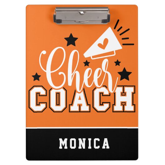 Niedlicher Cheftrainer Personalisiert Orange und B Klemmbrett (Vorderseite)