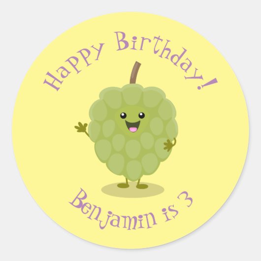 Niedlicher Cherimoya-Cartoon Runder Aufkleber (Vorderseite)