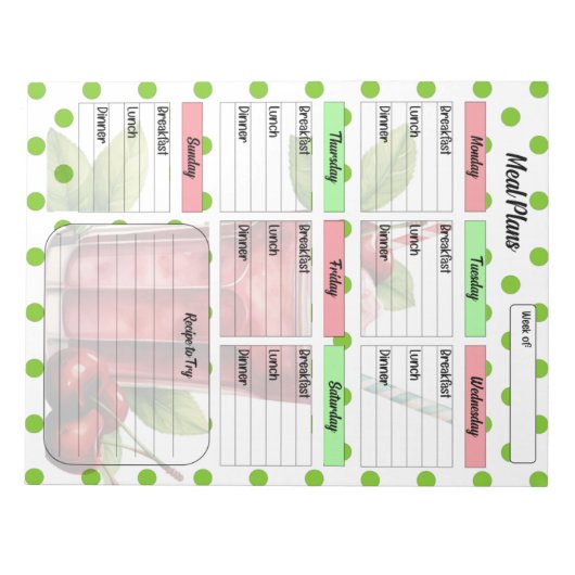 "Niedlicher Cherry Weekly Meal Planner" Notizblock (Vorderseite)