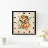 Niedlicher Cherub Ephemera auf Imitaten Quadratische Wanduhr (Zuhause)