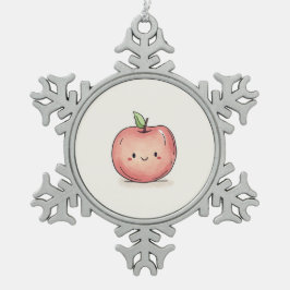 Niedlicher Chibi-Apple Schneeflocken Zinn-Ornament