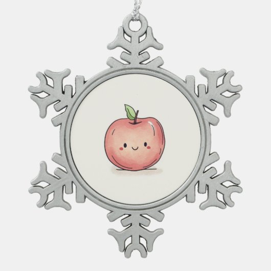 Niedlicher Chibi-Apple Schneeflocken Zinn-Ornament (Vorderseite)