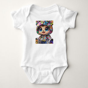 Niedlicher Chibi-Bär in Graffiti Butterfly Hoodie Baby Strampler