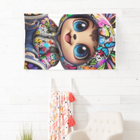 Niedlicher Chibi-Bär in Graffiti Butterfly Hoodie Banner (Insitu)