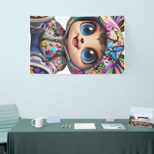 Niedlicher Chibi-Bär in Graffiti Butterfly Hoodie  Banner (Messeveranstaltung)