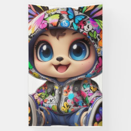 Niedlicher Chibi-Bär in Graffiti Butterfly Hoodie Banner