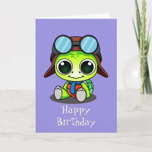 Niedlicher Chibi Cartoon Turtle Happy Birthday Karte (Vorderseite)