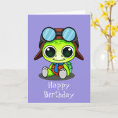 Niedlicher Chibi Cartoon Turtle Happy Birthday Karte (Gelbe Blume)