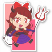 Niedlicher Chibi Devil mit Roter Hintergrundaufkle Aufkleber (Vorderseite)