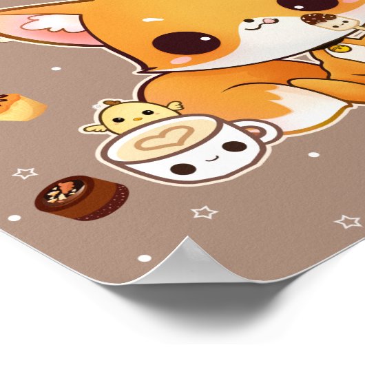 Niedlicher Chibi-Fuchs mit Kawaii-Eiscreme Poster (Ecke)