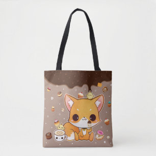 Niedlicher chibi Fuchs mit kawaii Eiscreme Tasche