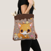 Niedlicher chibi Fuchs mit kawaii Eiscreme Tasche (Von Nahem)