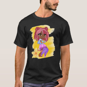 Niedlicher Chibi Gacha Stil Mode Braun Girl mit Fl T-Shirt
