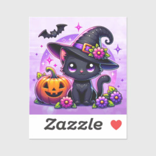 Niedlicher Chibi Halloween Black Cat und Pumpkin Aufkleber