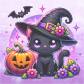 Niedlicher Chibi Halloween Black Cat und Pumpkin Aufkleber (Vorderseite)