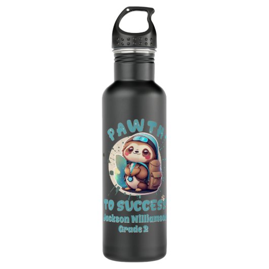 Niedlicher Chibi Kawaii Sloth Name Edelstahlflasche (Vorderseite)