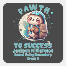 Niedlicher Chibi Kawaii Sloth Name School Grade Quadratischer Aufkleber