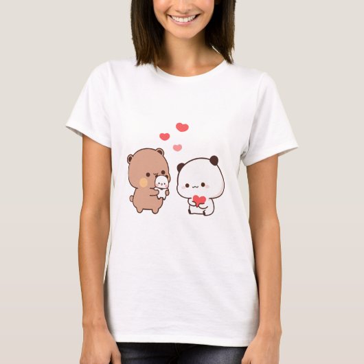 Niedlicher Chibi-Panda-Bär, Milch und Mocha-Liebe T-Shirt (Vorderseite)