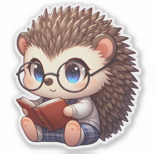 Niedlicher Chibi Reading Igel Aufkleber (Vorderseite)