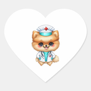 Niedlicher Chibi-Spitz für Hunde Lover Nurse Herz-Aufkleber
