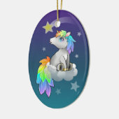 Niedlicher Chibi-Unicorn, Regenbogen- und Sternenv Keramikornament (Links)