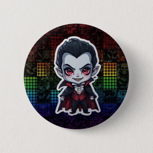 Niedlicher Chibi Vampire Halloween-Zeichenaufklebe Button (Vorderseite)