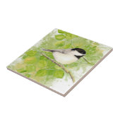 Niedlicher Chickadee Bird in Poplar Tree Fliese (Seite)
