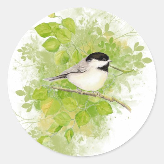Niedlicher Chickadee Bird in Poplar Tree Runder Aufkleber (Vorderseite)