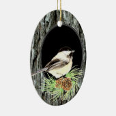 Niedlicher Chickadee Bird in Tree, Natur, Tierwelt Keramikornament (Rechts)