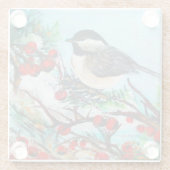 Niedlicher Chickadevogel mit Berries Glasuntersetzer (Rückseite)