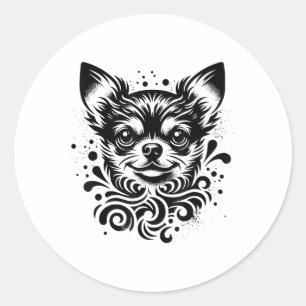 Niedlicher Chihuahua Dog Vintag Tattoo Art _2 Runder Aufkleber