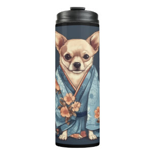 Niedlicher Chihuahua Hund auf Japanisch Kimono Rob Thermosbecher