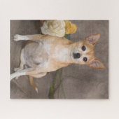 Niedlicher Chihuahua Hund Blumenstrauß Portrait Puzzle (Horizontal)