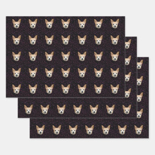 Niedlicher Chihuahua-Hund Eleganter Lila Muster Gl Geschenkpapier Set