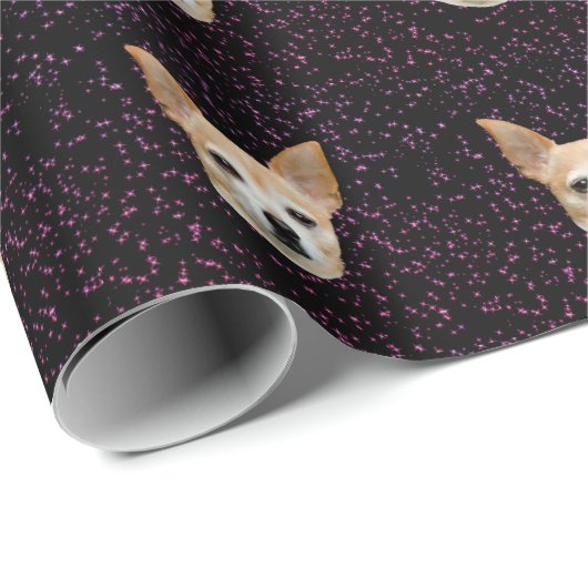 Niedlicher Chihuahua Hund Elegantes Lila Glitzer-M Geschenkpapier (Rolleneckpunkt)