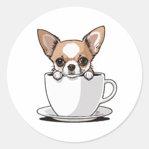 Niedlicher Chihuahua in der Tasse Kaffee Runder Aufkleber