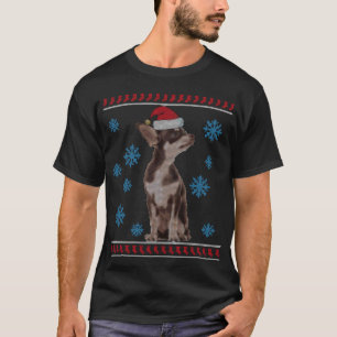 Niedlicher Chihuahua mit Weihnachtsmannmütze frohe T-Shirt