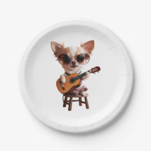 niedlicher Chihuahua spielt klassische Gitarre Car Pappteller