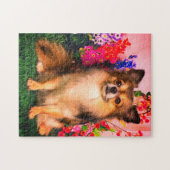 Niedlicher Chihuahua unter Frühlings-Blumen Puzzle (Horizontal)