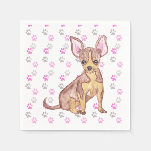 Niedlicher Chihuahua Welpe in Aquarell und Paw Pri Serviette (Vorderseite)