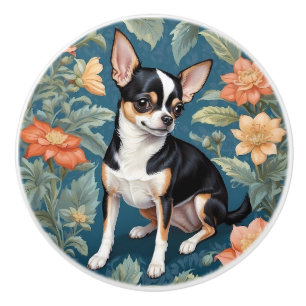 Niedlicher Chihuahua William Morris inspirierte Bl Keramikknauf