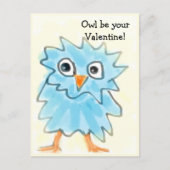 Niedlicher Childish Blue Watercolor Owl Valentinst Postkarte (Vorderseite)