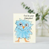 Niedlicher Childish Blue Watercolor Owl Valentinst Postkarte (Stehend Vorderseite)