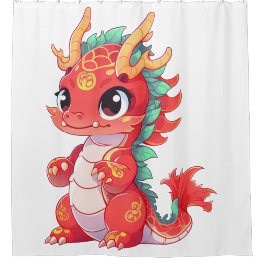 Niedlicher chinesischer Drache Duschvorhang (Vorderseite)