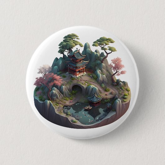 Niedlicher chinesischer Fantasie-3D-Landschaftssch Button (Vorderseite)