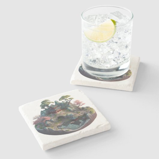 Niedlicher chinesischer Fantasie-3D-Landschaftsste Steinuntersetzer (Seitenansicht)