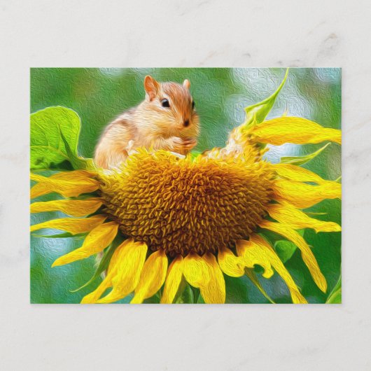 Niedlicher Chipmunk Gelbe Sonnenblumen Foto Malere Postkarte (Vorderseite)